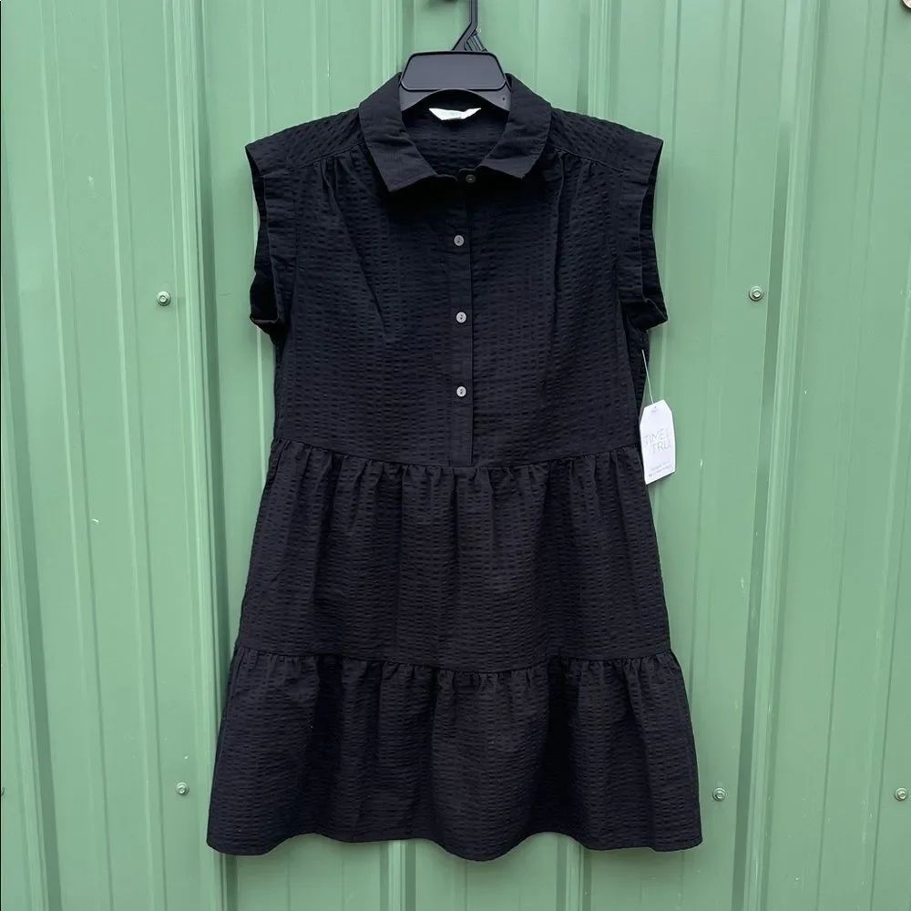 Stylish Black Dress Tiered Mini Lightweight Comfy Size S